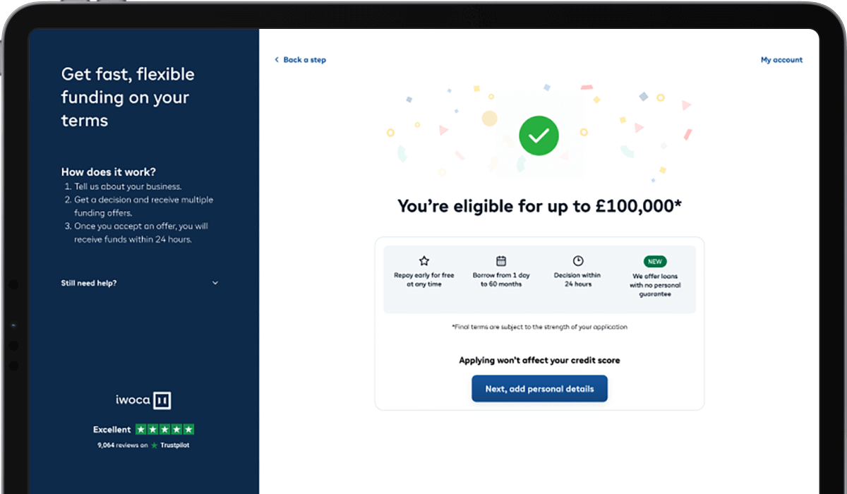 A screenshot of Iwoca's user interface.