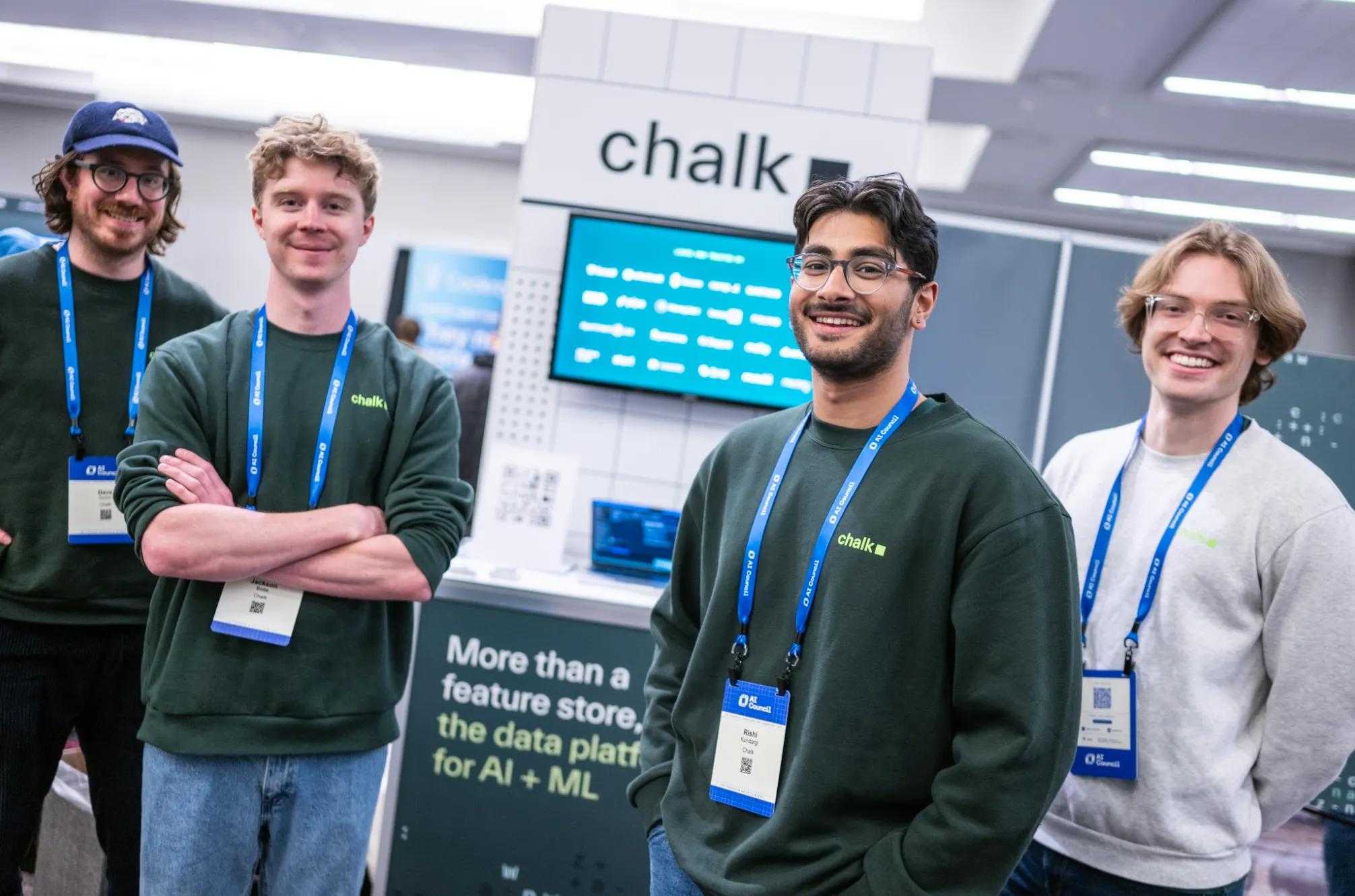 Chalk FDEs standing in front of our booth at AI Council 2026.